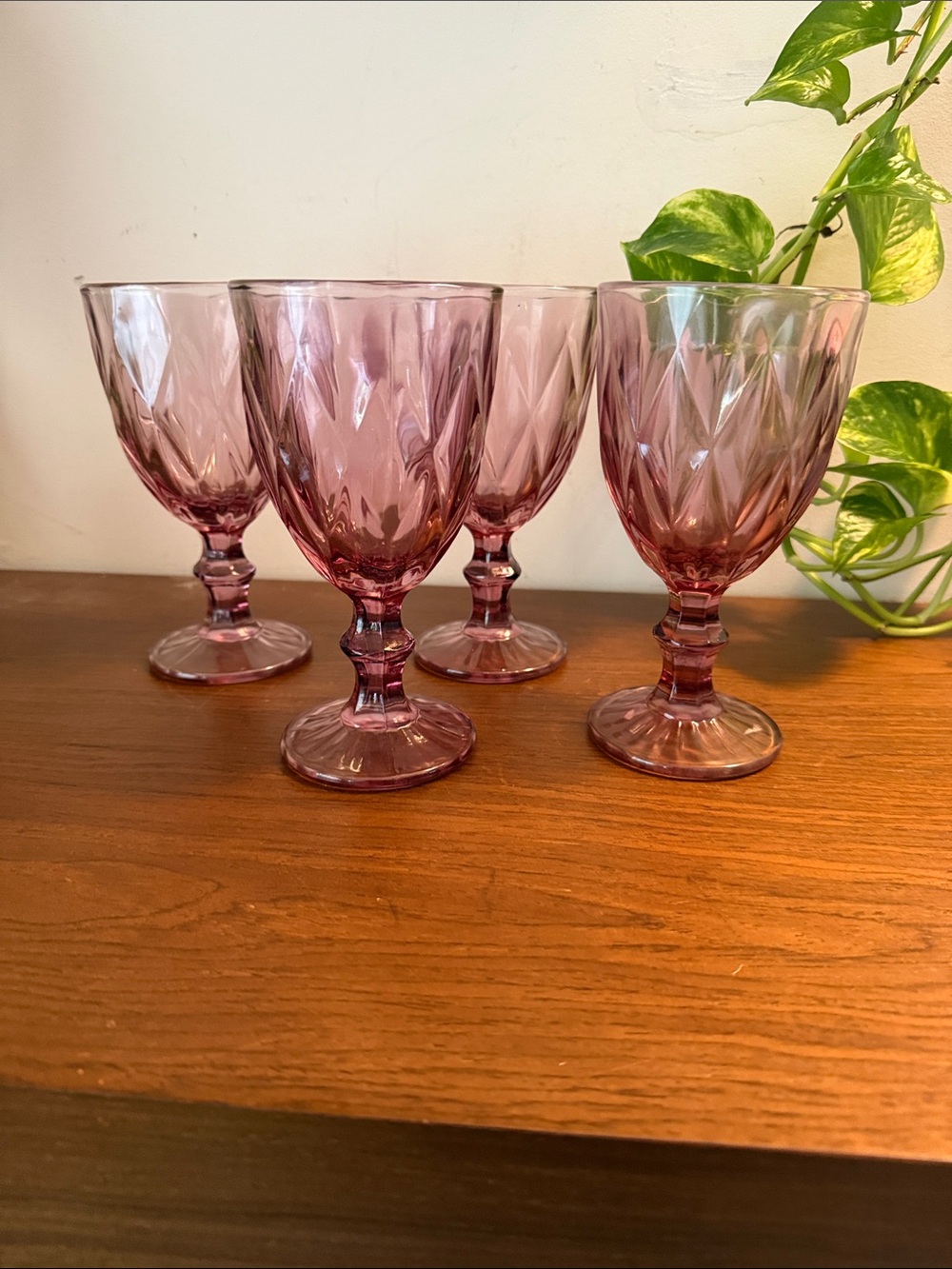 Purple Pressed Glass Goblet Set - 4Pack